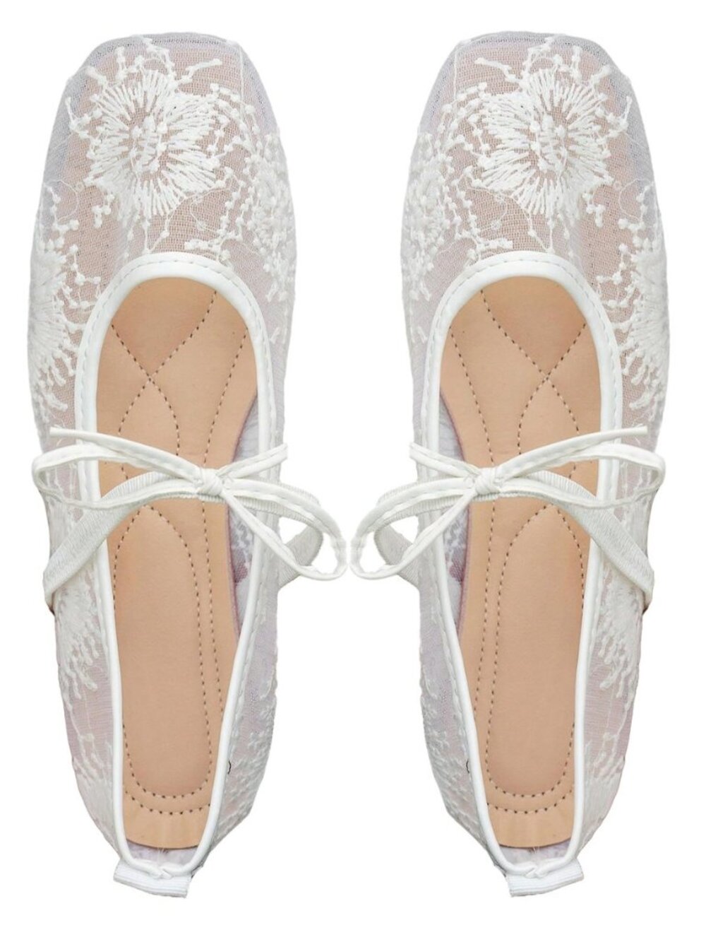 Women's Mesh Ballet Flats Bow Ballerina Maryjane Shoes Dressy